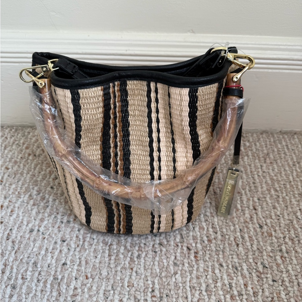 Enzo Angiolini Black and Tan Striped Shoulder Bag